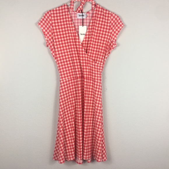 Leota Dresses & Skirts - Leota | Orange Pink White Faux Wrap Dress | M